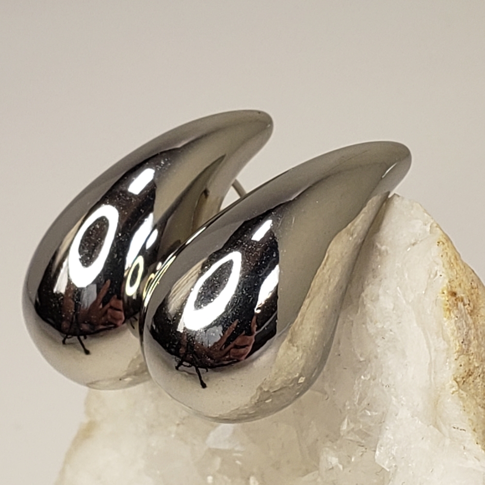 Platinum Water Drop Earrings, Large 30mm, Designer Inspired Statement Earrings